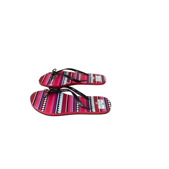 Kate Spade Womens Red Pink Bow Rubber Striped Flip Flops Slippers Size 9 - Picture 6 of 9